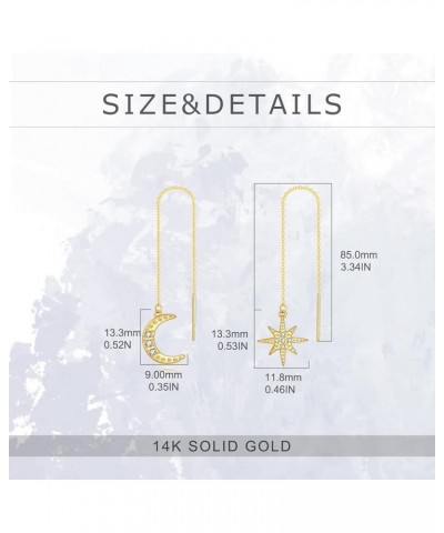 14k Gold Threader Earrings Chain Dangling Earring for Women Girls Moon Star $61.50 Earrings