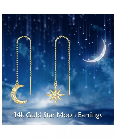 14k Gold Threader Earrings Chain Dangling Earring for Women Girls Moon Star $61.50 Earrings