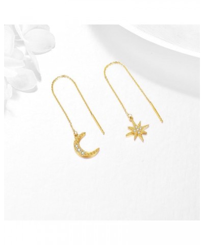 14k Gold Threader Earrings Chain Dangling Earring for Women Girls Moon Star $61.50 Earrings