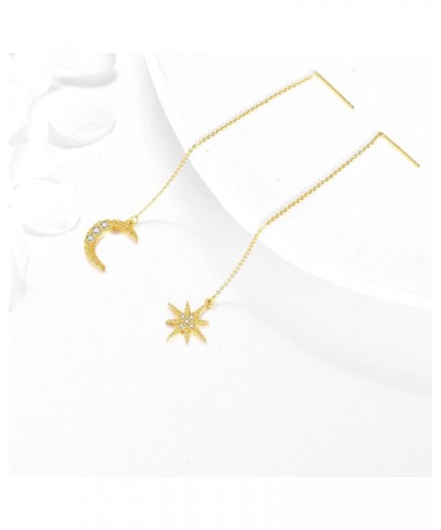 14k Gold Threader Earrings Chain Dangling Earring for Women Girls Moon Star $61.50 Earrings