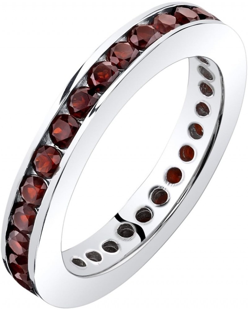 Garnet Classic Eternity Ring Band for Women 925 Sterling Silver, Genuine Gemstone Birthstone, 1 Carat total, 3mm width, Sizes...