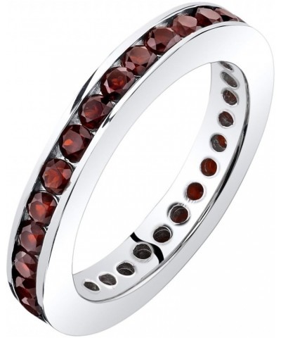 Garnet Classic Eternity Ring Band for Women 925 Sterling Silver, Genuine Gemstone Birthstone, 1 Carat total, 3mm width, Sizes...