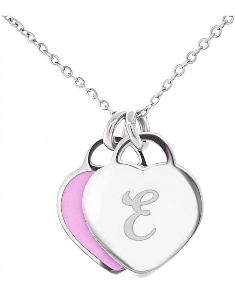 Cherished Love: Double Heart Pendant Necklace - Silver Look for Women & Teens | Personalized Initial Pendant & Colorful Heart...