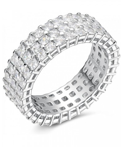 3 Row Eternity Band for Women 18K White Gold Plated Cubic Zirconia Ring Stackable Engagement Wedding Ring Size 5-10 $11.20 Rings