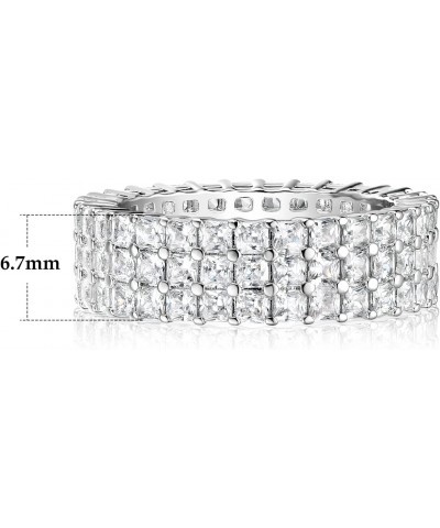 3 Row Eternity Band for Women 18K White Gold Plated Cubic Zirconia Ring Stackable Engagement Wedding Ring Size 5-10 $11.20 Rings