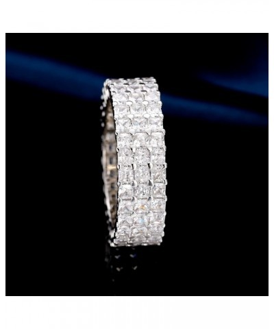 3 Row Eternity Band for Women 18K White Gold Plated Cubic Zirconia Ring Stackable Engagement Wedding Ring Size 5-10 $11.20 Rings