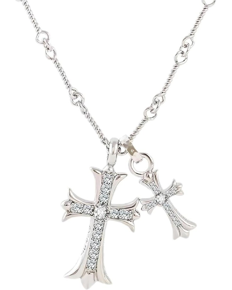 Double Cross Vintage CZ Diamond Cross Long Pendant Necklace 18k Gold Plated Choker Necklace for Women and Girls，Trendy Jewelr...