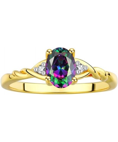 Yellow Gold Plated Silver Classic Birthstone Ring - 7X5MM Oval Gemstone & Diamonds - Women's Jewelry, Sizes 5-10 Alexandrite ...