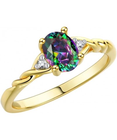 Yellow Gold Plated Silver Classic Birthstone Ring - 7X5MM Oval Gemstone & Diamonds - Women's Jewelry, Sizes 5-10 Alexandrite ...