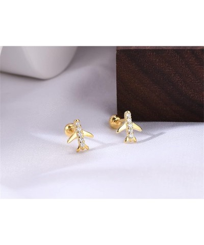 Mini Airplane CZ Stud Earrings for Women Little Girls Tiny Cartilage Conch Sterling Silver Sensitive Ears Hypoallergenic Trag...