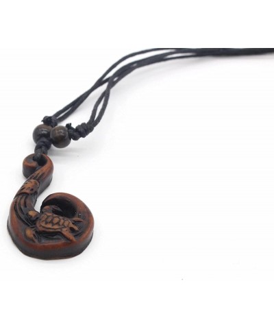 Hawaiian Maori Fish Hook Pendant Necklace,Maui Beach Sufer Tribal Necklace Brown $5.82 Necklaces