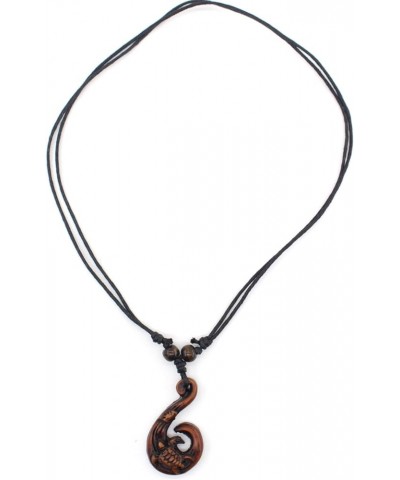 Hawaiian Maori Fish Hook Pendant Necklace,Maui Beach Sufer Tribal Necklace Brown $5.82 Necklaces