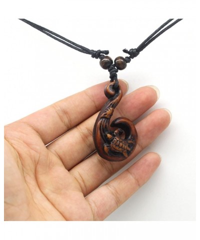 Hawaiian Maori Fish Hook Pendant Necklace,Maui Beach Sufer Tribal Necklace Brown $5.82 Necklaces