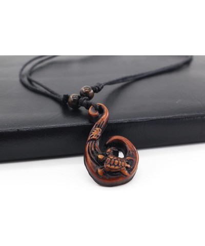 Hawaiian Maori Fish Hook Pendant Necklace,Maui Beach Sufer Tribal Necklace Brown $5.82 Necklaces