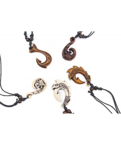 Hawaiian Maori Fish Hook Pendant Necklace,Maui Beach Sufer Tribal Necklace Brown $5.82 Necklaces