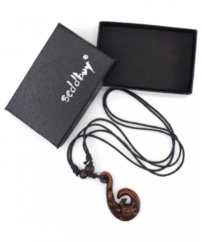 Hawaiian Maori Fish Hook Pendant Necklace,Maui Beach Sufer Tribal Necklace Brown $5.82 Necklaces