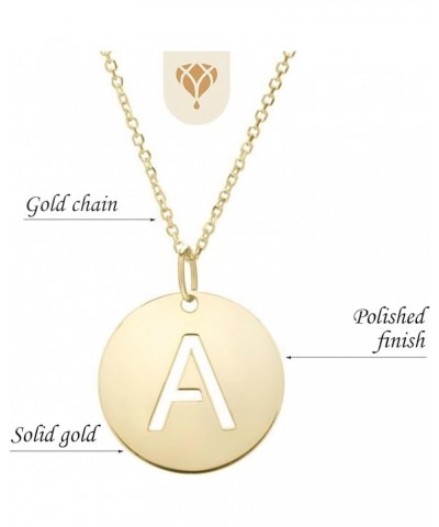 14k Solid Yellow Gold Disc Initial A Necklace with Lobster Claw Clasp, Letter A Pendant 15mm, 0.8mm Cable Chain (18") T $91.4...