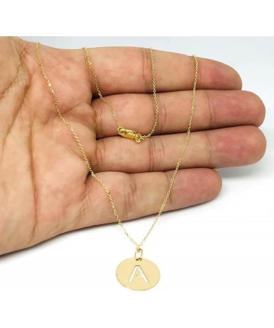 14k Solid Yellow Gold Disc Initial A Necklace with Lobster Claw Clasp, Letter A Pendant 15mm, 0.8mm Cable Chain (18") T $91.4...