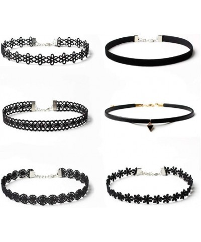 6 PCS Necklaces Black Velvet Choker Set Classic Gothic Tattoo Lace Chokers $8.39 Necklaces