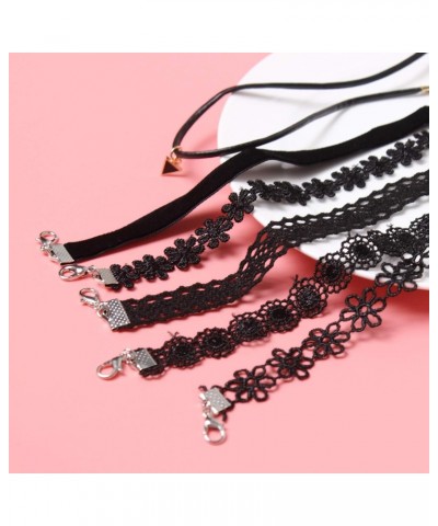 6 PCS Necklaces Black Velvet Choker Set Classic Gothic Tattoo Lace Chokers $8.39 Necklaces