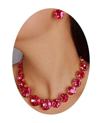 Round Spakling Crystal Choker Necklaces with Circular Stud Earrings Wedding Jewelry Set for Women Rose Red $10.19 Jewelry Sets