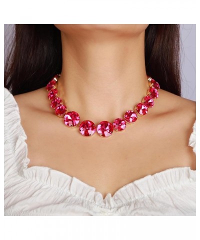 Round Spakling Crystal Choker Necklaces with Circular Stud Earrings Wedding Jewelry Set for Women Rose Red $10.19 Jewelry Sets