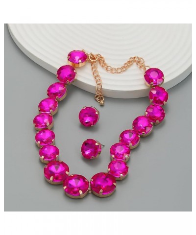 Round Spakling Crystal Choker Necklaces with Circular Stud Earrings Wedding Jewelry Set for Women Rose Red $10.19 Jewelry Sets