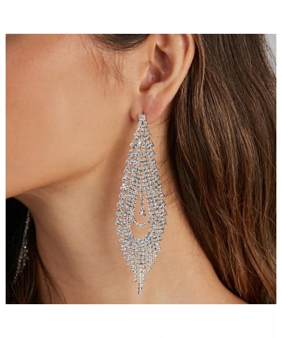 Women's Rhinestone Crystal Dangle Earrings Glitter Tassel Chandelier Filigree Dangle Earrings Bride Jewelry Silver Rhinestone...