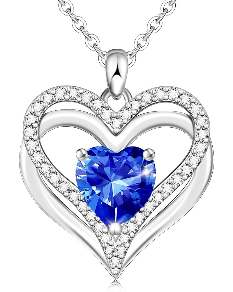 Heart Birthstone Pendant Necklace for Women, S925 Sterling Silver Cubic Zirconia Necklaces, Birthday Valentine's Mothers Day ...