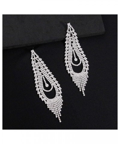 Women's Rhinestone Crystal Dangle Earrings Glitter Tassel Chandelier Filigree Dangle Earrings Bride Jewelry Silver Rhinestone...