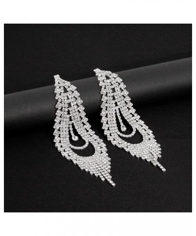 Women's Rhinestone Crystal Dangle Earrings Glitter Tassel Chandelier Filigree Dangle Earrings Bride Jewelry Silver Rhinestone...