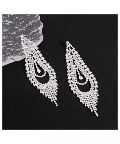 Women's Rhinestone Crystal Dangle Earrings Glitter Tassel Chandelier Filigree Dangle Earrings Bride Jewelry Silver Rhinestone...