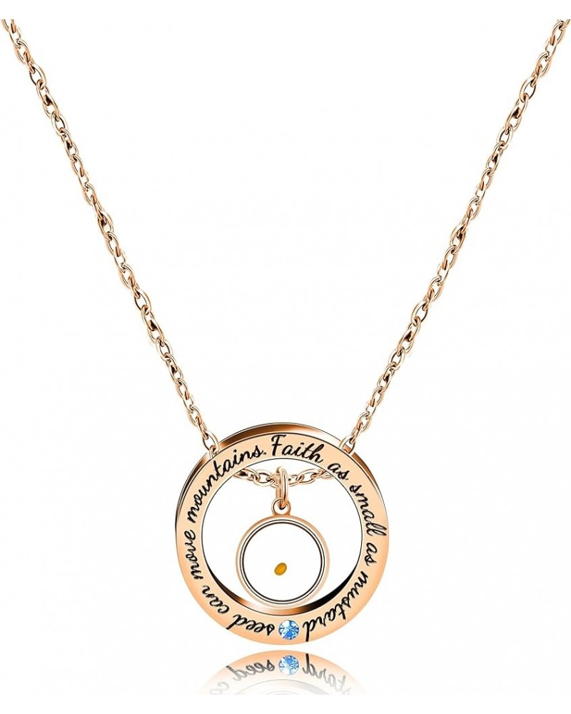 Christian Circle Round Ring Necklace Engraved Faith As Small As A Mustard Seed Can Move Mountains Y958 Blue CZ-round-rose gol...