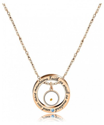 Christian Circle Round Ring Necklace Engraved Faith As Small As A Mustard Seed Can Move Mountains Y958 Blue CZ-round-rose gol...