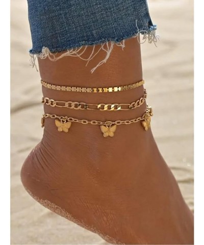 3 Pieces Butterfly Cuban Link Anklets for Women Boho Beach Chain Anklets Foot Jewelry for Teen Girls Gold-3Pcs $7.27 Anklets