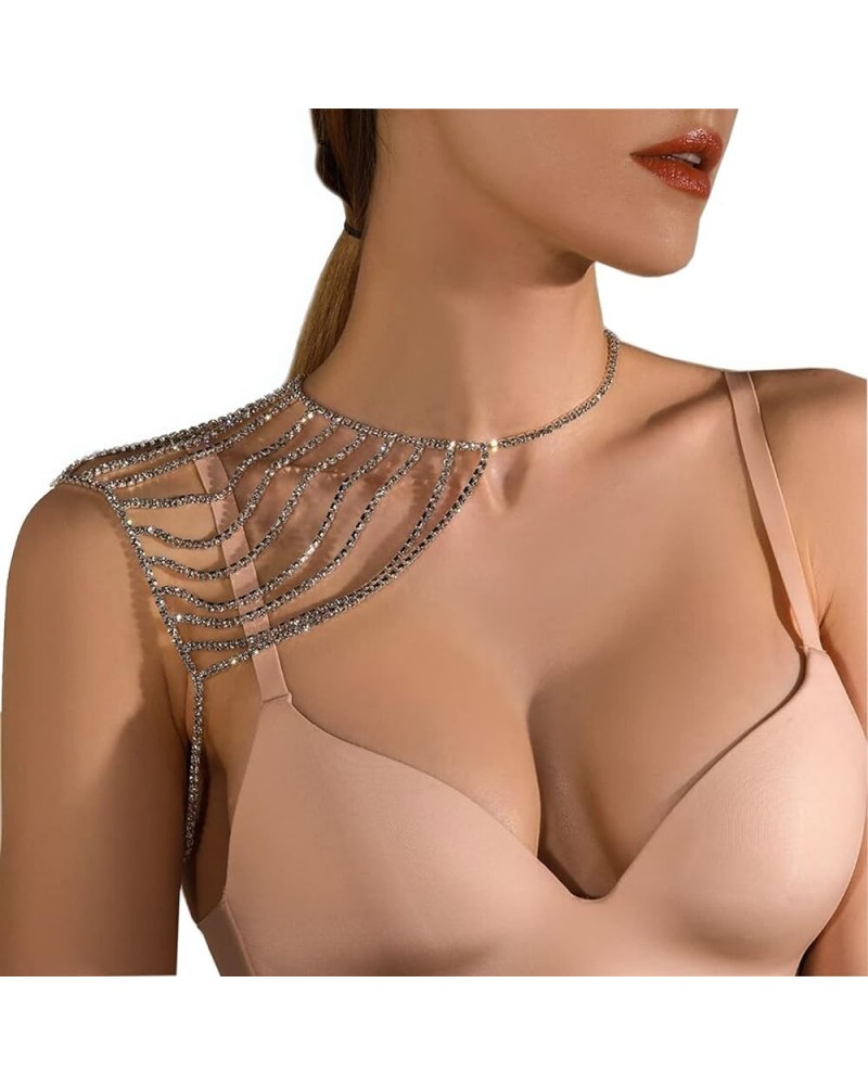 Sexy Charm Rhinestone Body Chain Multilayer Shoulder Chain Harness Statement Bridal Rhinestone Shoulder Necklace Wedding Jewe...