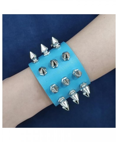 Spike Rivet Bracelet Metal Studded Leather Cuff Bracelet Punk Rock Holiday Party Jewelry Gifts for Men and Women Blue One siz...