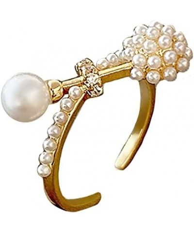 Cute Pearl Statement Ring for Women Girls Gold Plated Faux Pearls Ball Beaded Barbell Expandable Adjustable Open Wrap Rings C...