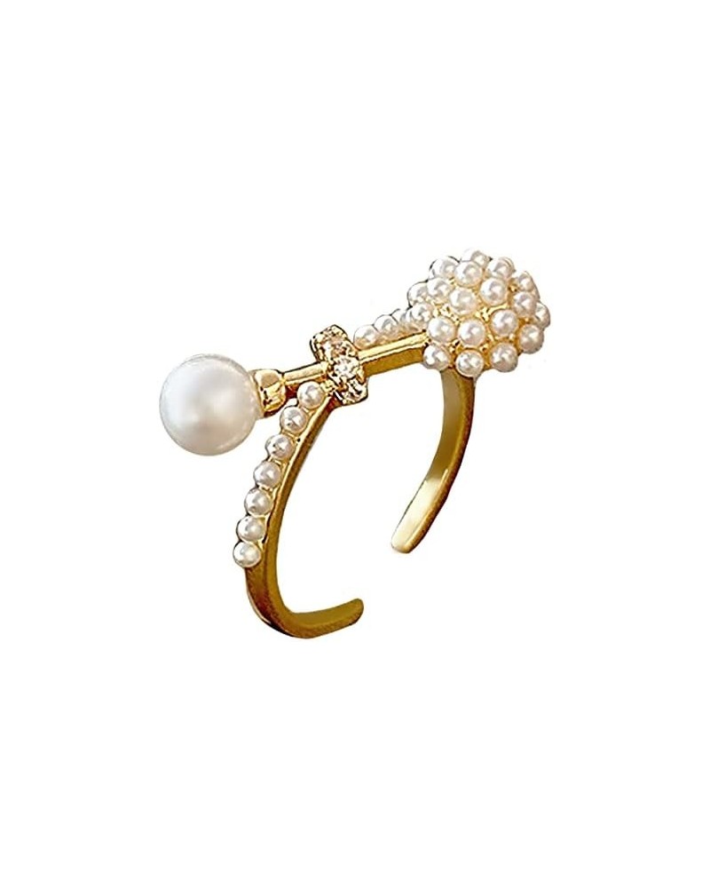 Cute Pearl Statement Ring for Women Girls Gold Plated Faux Pearls Ball Beaded Barbell Expandable Adjustable Open Wrap Rings C...