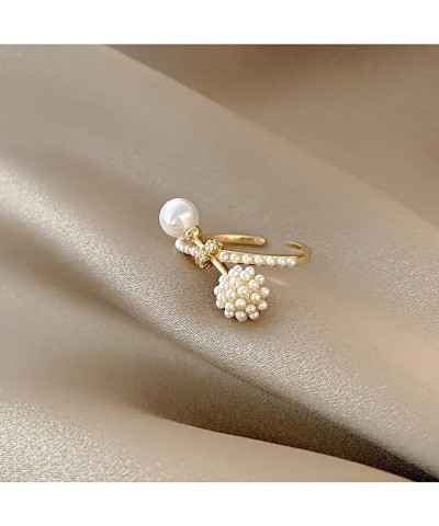 Cute Pearl Statement Ring for Women Girls Gold Plated Faux Pearls Ball Beaded Barbell Expandable Adjustable Open Wrap Rings C...