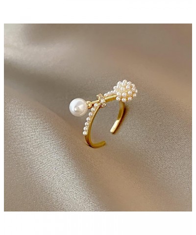 Cute Pearl Statement Ring for Women Girls Gold Plated Faux Pearls Ball Beaded Barbell Expandable Adjustable Open Wrap Rings C...