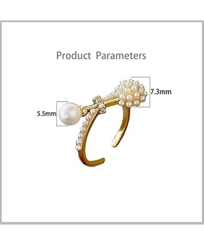 Cute Pearl Statement Ring for Women Girls Gold Plated Faux Pearls Ball Beaded Barbell Expandable Adjustable Open Wrap Rings C...