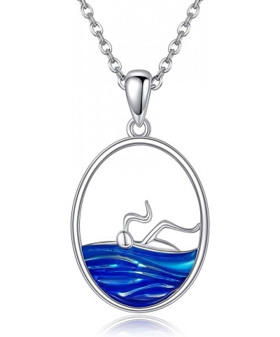 Lighthouse Wave Necklace Sterling Silver Lighthouse Wave Pendant Necklace Lighthouse Jewelry Gifts For Women Girls Swim neckl...