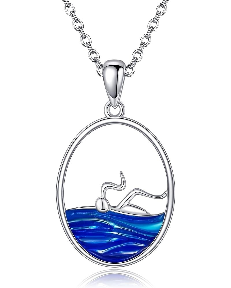 Lighthouse Wave Necklace Sterling Silver Lighthouse Wave Pendant Necklace Lighthouse Jewelry Gifts For Women Girls Swim neckl...