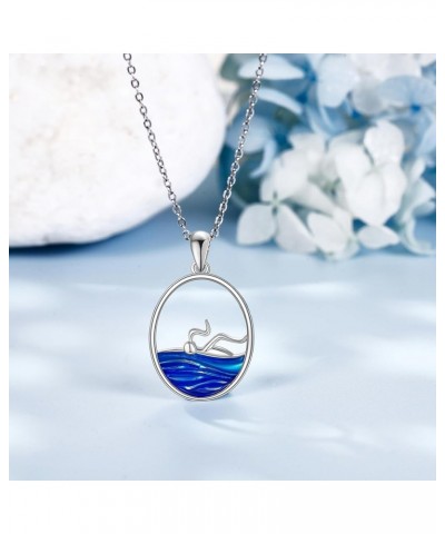 Lighthouse Wave Necklace Sterling Silver Lighthouse Wave Pendant Necklace Lighthouse Jewelry Gifts For Women Girls Swim neckl...