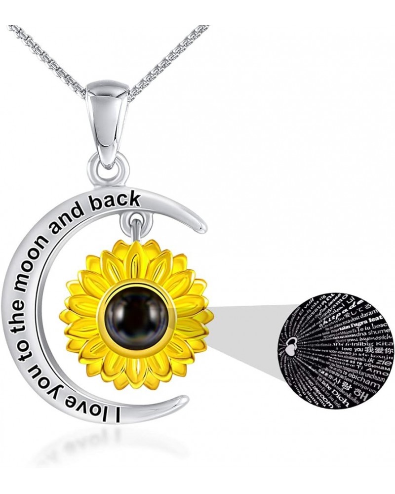 Valentine's Day Gift for Her, Necklaces for Women- S925 Sterling Silver Sunflower Pendant Love Heart Necklace Jewelry Gifts w...