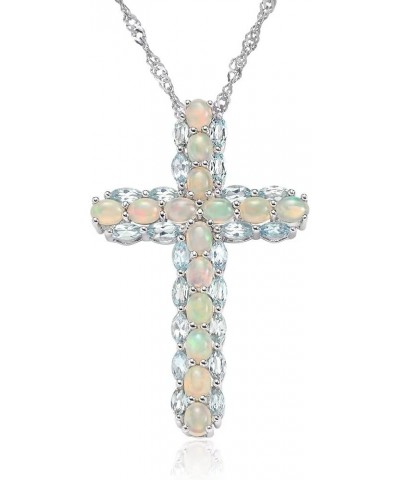 Multicolor Gemstone Cross Pendant For Women 925 Sterling Silver Natural Opal Tourmaline Four Leaf Clover Christian Jewelry Cr...