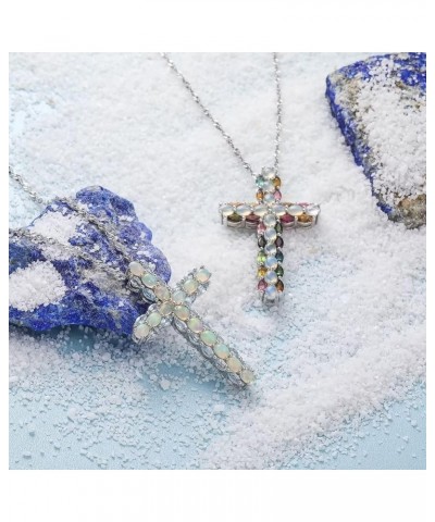 Multicolor Gemstone Cross Pendant For Women 925 Sterling Silver Natural Opal Tourmaline Four Leaf Clover Christian Jewelry Cr...