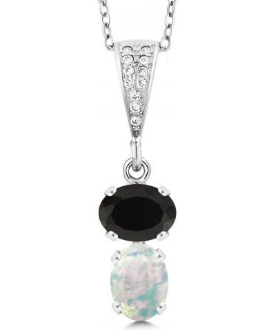 925 Sterling Silver Black Onyx and White Simulated Opal Pendant Necklace For Women (2.37 Cttw, Gemstone December Birthstone, ...