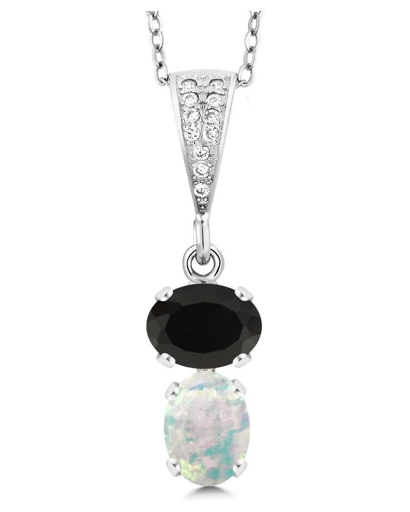 925 Sterling Silver Black Onyx and White Simulated Opal Pendant Necklace For Women (2.37 Cttw, Gemstone December Birthstone, ...